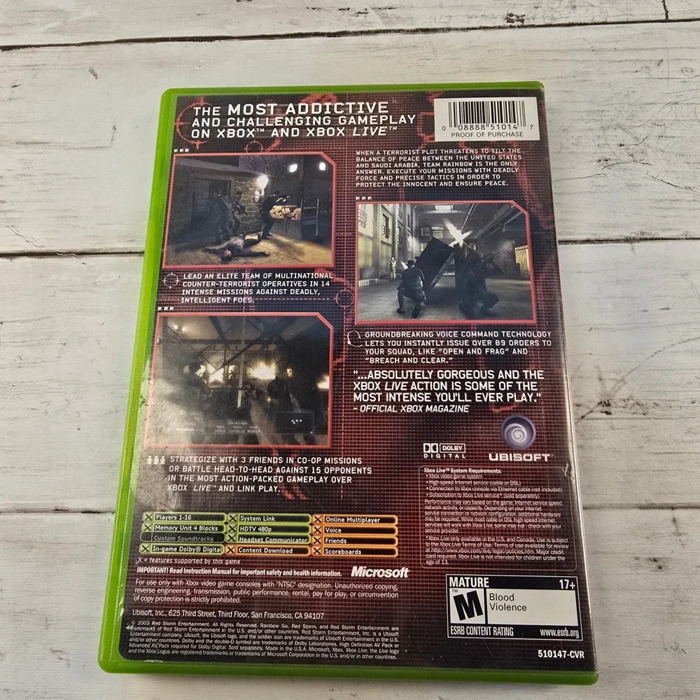 Tom Clancy's Rainbow Six 3 Microsoft Xbox Original Game Complete CIB 2003